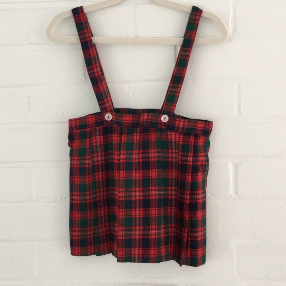 Classic Toddler Girls Size 3-4 Handmade Christmas Plaid Pleated Suspender Skirt